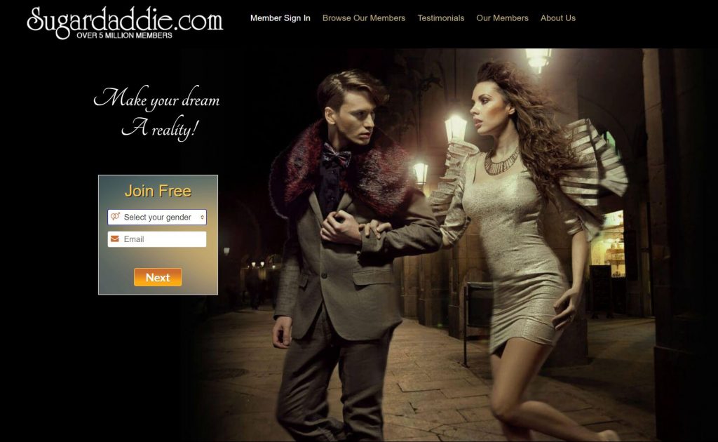login page of SugarDaddy, the dating site in Chicago made for hookups